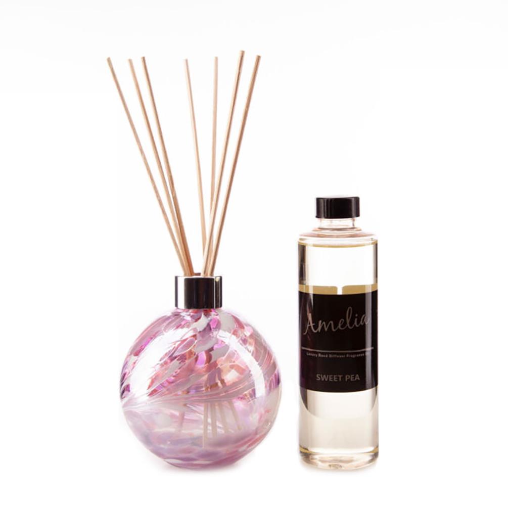 Amelia Art Glass White, Pink & Violet. Reed Diffuser Gift Set  £35.99